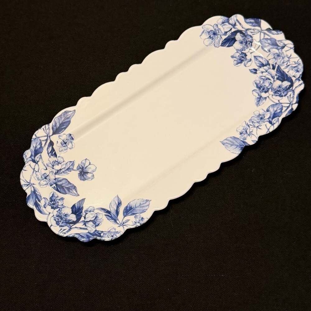The Farmhouse Rachel Ashwell Blue & White Floral Scalloped Melamine Tray Platter